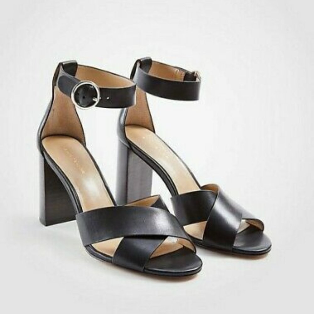 Ann Taylor Liya Leather Block Heel Strap Sandals Size 8